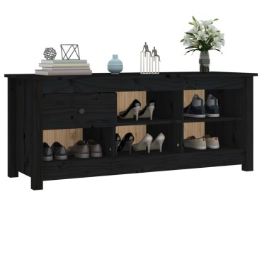 vidaXL Παπουτσοθήκη Μαύρη 110x38x45,5cm από Μασίφ Ξύλο Πεύκου