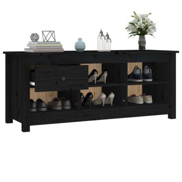 vidaXL Παπουτσοθήκη Μαύρη 110x38x45,5cm από Μασίφ Ξύλο Πεύκου