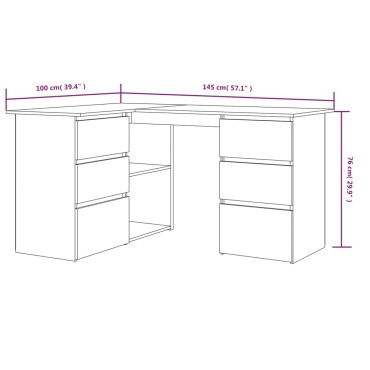 vidaXL Γραφείο Γωνιακό Καφέ Δρυς 145x100x76cm Επεξεργασμένο Ξύλο 1 τεμ.