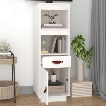 vidaXL Ντουλάπι Ψηλό Λευκό 34x40x108,5cm από Μασίφ Ξύλο Πεύκου 1 τεμ.