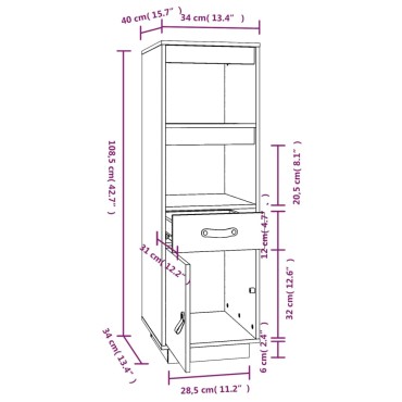vidaXL Ντουλάπι Ψηλό Λευκό 34x40x108,5cm από Μασίφ Ξύλο Πεύκου 1 τεμ.