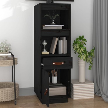 vidaXL Ντουλάπι Ψηλό Μαύρο 34x40x108,5cm από Μασίφ Ξύλο Πεύκου 1 τεμ.