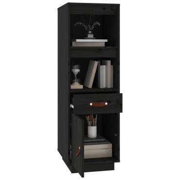 vidaXL Ντουλάπι Ψηλό Μαύρο 34x40x108,5cm από Μασίφ Ξύλο Πεύκου 1 τεμ.