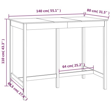 vidaXL Τραπέζι Μπαρ μελί καφέ 140x80x110cm από Μασίφ Ξύλο Πεύκου 1 τεμ.