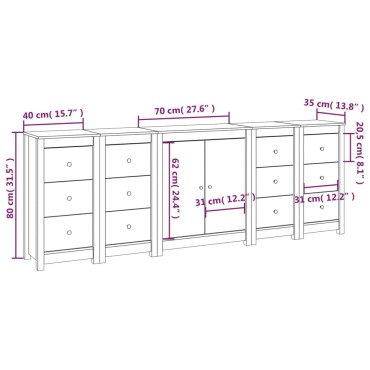 vidaXL Συρταριέρα 230x35x80cm από Μασίφ Ξύλο Πεύκου 1 τεμ.