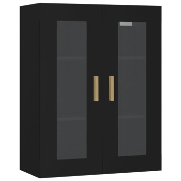 vidaXL Ντουλάπι Τοίχου Κρεμαστό Μαύρο 69,5x34x90cm Επεξ. Ξύλο 1 τεμ.