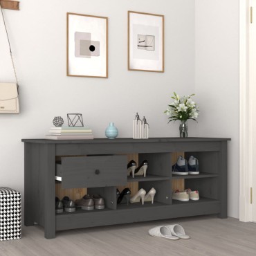 vidaXL Παπουτσοθήκη Γκρί 110x38x45,5cm από Μασίφ Ξύλο Πεύκου