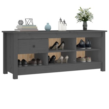 vidaXL Παπουτσοθήκη Γκρί 110x38x45,5cm από Μασίφ Ξύλο Πεύκου