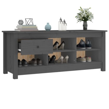 vidaXL Παπουτσοθήκη Γκρί 110x38x45,5cm από Μασίφ Ξύλο Πεύκου