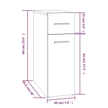 vidaXL Συρταριέρα Γενικής Χρήσης Καπν. Δρυς 20x45,5x60cm Επεξ. Ξύλο 1 τεμ.