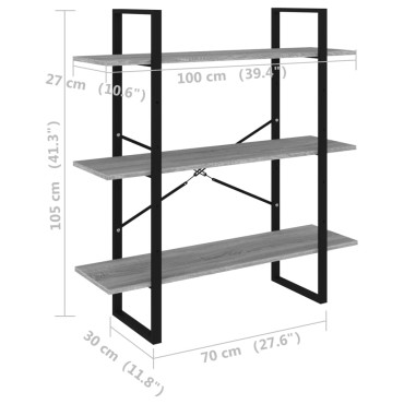 vidaXL Βιβλιοθήκη Γκρι Sonoma 100x30x105cm από Επεξεργασμένο Ξύλο 1 τεμ.