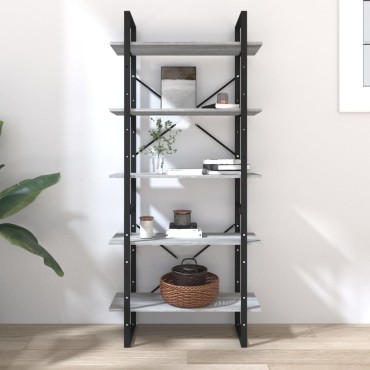 vidaXL Βιβλιοθήκη με 5 Ράφια Γκρι Sonoma 80x30x175cm Επεξεργ. Ξύλο 1 τεμ.