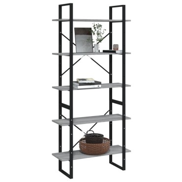 vidaXL Βιβλιοθήκη με 5 Ράφια Γκρι Sonoma 80x30x175cm Επεξεργ. Ξύλο 1 τεμ.