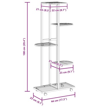 vidaXL Βάση Λουλουδιών 5 Επιπέδων με Ρόδες 83x25x103,5 εκ Μαύρη Σίδερο