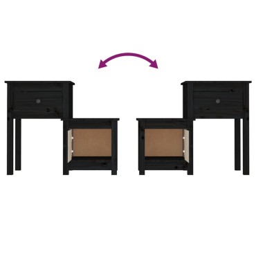 vidaXL Κομοδίνα 2 τεμ. Μαύρα 79,5x38x65,5cm από Μασίφ Ξύλο Πεύκου