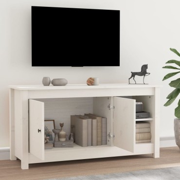 vidaXL Έπιπλο Τηλεόρασης Λευκό 103x36,5x52cm από Μασίφ Ξύλο Πεύκου