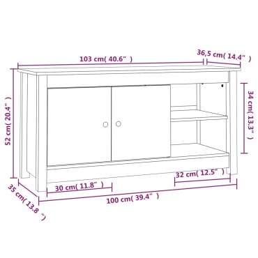 vidaXL Έπιπλο Τηλεόρασης Λευκό 103x36,5x52cm από Μασίφ Ξύλο Πεύκου