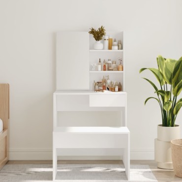 vidaXL Μπουντουάρ με Καθρέφτη Λευκό 74,5x40x141cm