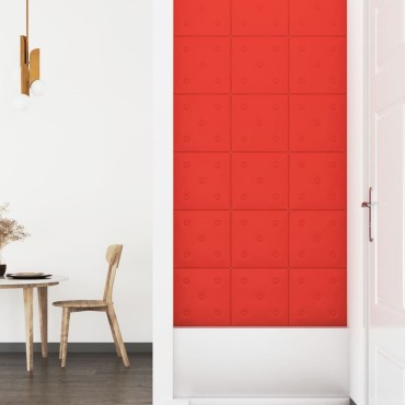 vidaXL Πάνελ Τοίχου 12 τεμ. Κόκκινα 30 x 30 εκ. 1,08 μ² Συνθ. Δέρμα