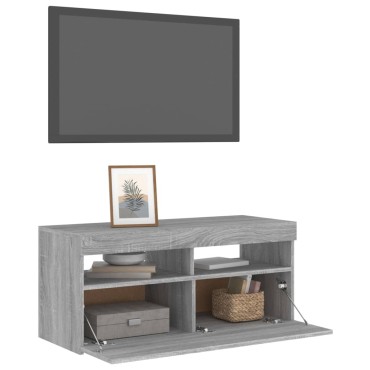 vidaXL Έπιπλο Τηλεόρασης με LED Γκρι Sonoma 90x35x40cm