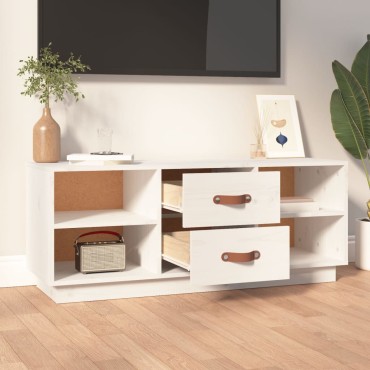 vidaXL Έπιπλο Τηλεόρασης Λευκό 100x34x40cm από Μασίφ Ξύλο Πεύκου