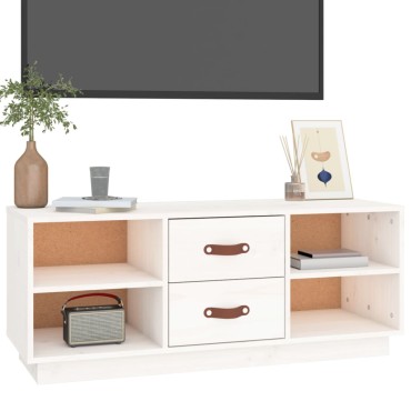 vidaXL Έπιπλο Τηλεόρασης Λευκό 100x34x40cm από Μασίφ Ξύλο Πεύκου