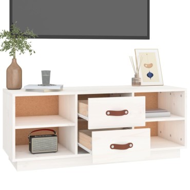vidaXL Έπιπλο Τηλεόρασης Λευκό 100x34x40cm από Μασίφ Ξύλο Πεύκου