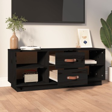 vidaXL Έπιπλο Τηλεόρασης Μαύρο 100x34x40cm από Μασίφ Ξύλο Πεύκου