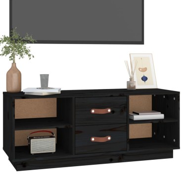 vidaXL Έπιπλο Τηλεόρασης Μαύρο 100x34x40cm από Μασίφ Ξύλο Πεύκου