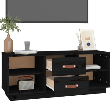 vidaXL Έπιπλο Τηλεόρασης Μαύρο 100x34x40cm από Μασίφ Ξύλο Πεύκου