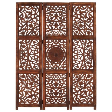 vidaXL Παραβάν Σκαλιστό στο Χέρι 3 Πάνελ Καφέ 120x165cm Ξύλο Μάνγκο 1 τεμ.