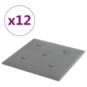 vidaXL Πάνελ Τοίχου 12 τεμ. Γκρι 30 x 30 εκ. 1,08 μ² Συνθετικό Δέρμα