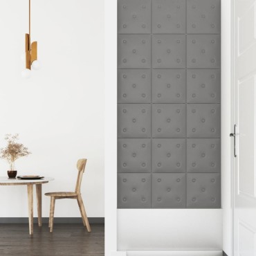vidaXL Πάνελ Τοίχου 12 τεμ. Γκρι 30 x 30 εκ. 1,08 μ² Συνθετικό Δέρμα