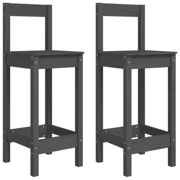 vidaXL Καρέκλες Μπαρ 2 τεμ. Γκρι 40x41,5x112cm Μασίφ Ξύλο Πεύκου