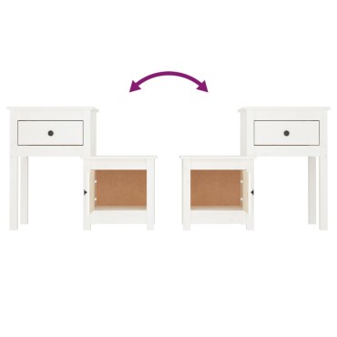 vidaXL Κομοδίνα 2 τεμ. Λευκά 79,5x38x65,5cm από Μασίφ Ξύλο Πεύκου