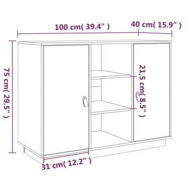 vidaXL Ντουλάπι Καφέ Μελί 100x4x75cm από Μασίφ Ξύλο Πεύκου 1 τεμ.