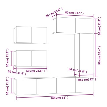vidaXL Σετ Επίπλων Τηλεόρασης 6 Τεμαχίων Sonoma Δρυς Επεξ. Ξύλο
