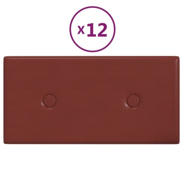 vidaXL Πάνελ Τοίχου 12 τεμ. Μπορντό 30x15 εκ. 0,54 μ² Συνθετικό Δέρμα