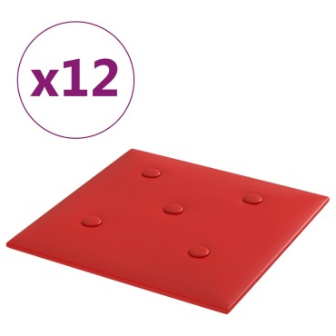 vidaXL Πάνελ Τοίχου 12 τεμ. Μπορντό 30 x 30 εκ. 1,08 μ² Συνθ. Δέρμα