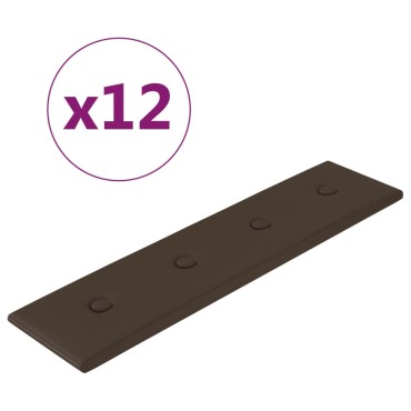 vidaXL Πάνελ Τοίχου 12 τεμ. καφέ 60 x 15 εκ. 1,08 μ² Συνθετικό Δέρμα