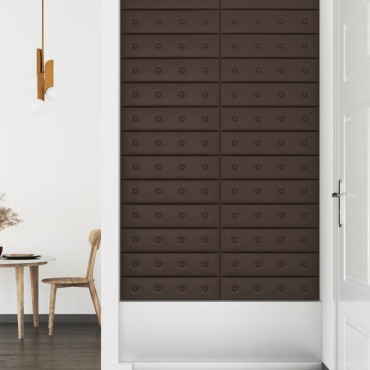 vidaXL Πάνελ Τοίχου 12 τεμ. καφέ 60 x 15 εκ. 1,08 μ² Συνθετικό Δέρμα