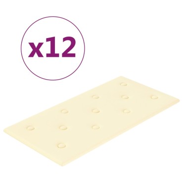 vidaXL Πάνελ Τοίχου 12 τεμ. Κρεμ 60 x 30 εκ. 2,16 μ² Συνθετικό Δέρμα