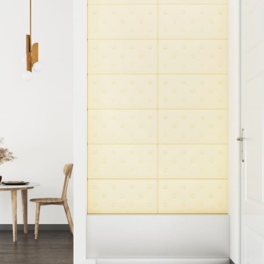 vidaXL Πάνελ Τοίχου 12 τεμ. Κρεμ 60 x 30 εκ. 2,16 μ² Συνθετικό Δέρμα
