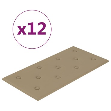 vidaXL Πάνελ Τοίχου 12 τεμ. Καπουτσίνο 60 x 30 εκ. 2,16 μ² Συνθ. Δέρμα