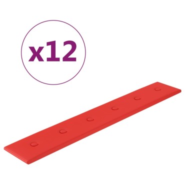 vidaXL Πάνελ Τοίχου 12 τεμ. Κόκκινα 90 x 15 εκ. 1,62μ² Συνθετικό Δέρμα