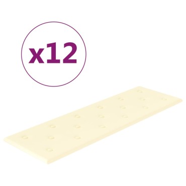 vidaXL Πάνελ Τοίχου 12 τεμ. Κρεμ 90 x 30 εκ. 3,24 μ² Συνθετικό Δέρμα