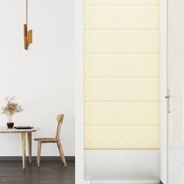 vidaXL Πάνελ Τοίχου 12 τεμ. Κρεμ 90 x 30 εκ. 3,24 μ² Συνθετικό Δέρμα