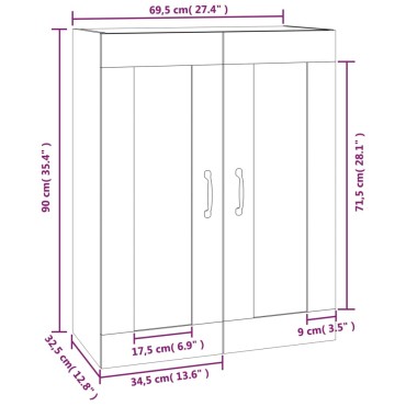 vidaXL Ντουλάπι Τοίχου Κρεμαστό Μαύρο 69,5x32,5x90cm 1 τεμ.