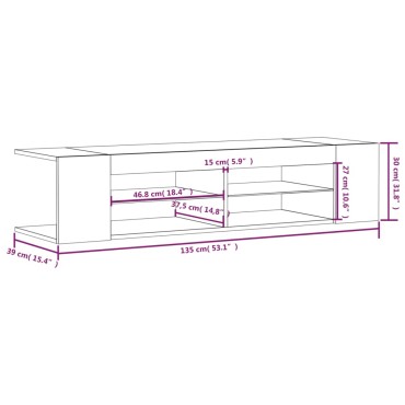 vidaXL Έπιπλο Τηλεόρασης με LED Καπνιστή Δρυς 135x39x30cm