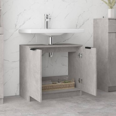 vidaXL Ντουλάπι Μπάνιου Γκρι Σκυροδέματος 64,5x33,5x59cm Επεξ. Ξύλο 1 τεμ.